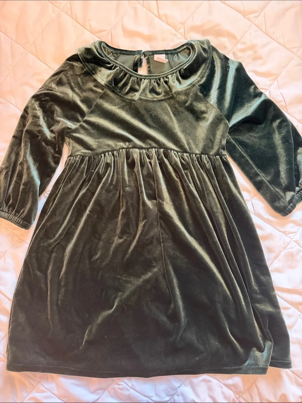 GAP Girls Velvet Long Sleeve Dress - Emerald Green